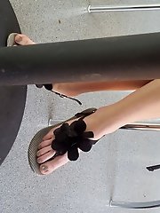 Various scenarios featuring my girlfriends feet adorned with sandals