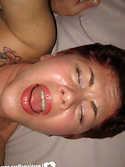 Dipping my cock into her banana vagina